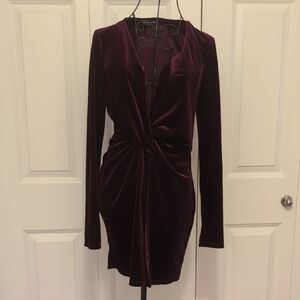 Fashion Nova Velvet Long Sleeve Dress in Rich Burgundy
